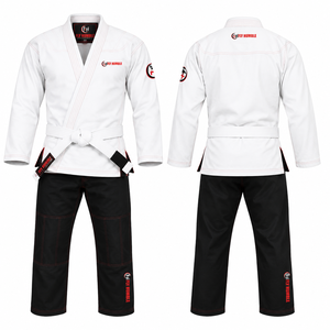 ชุดยูโด Fly Humble BJJ สีขาว กางเกงสีดำ ทรงปกติ สำหรับผู้ใหญ่ ใส่ได้ทั้งชายและหญิง ชุดศิลปะการต่อสู้ ระบายอากาศได้ดี ผ้าฝ้ายไร้รอยต่อ โลโก้สีแดง - Product Image 1