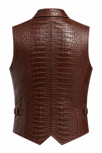 <b>Men's</b> Genuine <b>Leather</b> Waistcoat Embossed Single Breasted Formal <b>Vest</b> Autumn Outerwear - Product Image 5