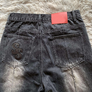 Custom Vintage Washed Leather <b>Patches</b> 100%cotton <b>Men</b> Denim <b>Shorts</b> Heavyweight Jean <b>Shorts</b> <b>Men</b> Casual Embroidery Jorts for <b>Men</b> - Product Image 3