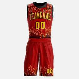 Ensemble de maillot de basket-ball personnalisé à flamme rouge pour hommes, sans manches, évacuant l'humidité, nom de l'équipe sublimé, coupe athlétique, toutes saisons - Product Image 1