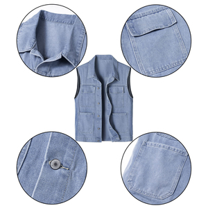 High Quality Mens <b>Denim</b> Vest <b>Sleeveless</b> Jean <b>Jacket</b> Classic Style Customize Color Cotton Fabric Casual Waistcoat Fashion Apparel - Product Image 3