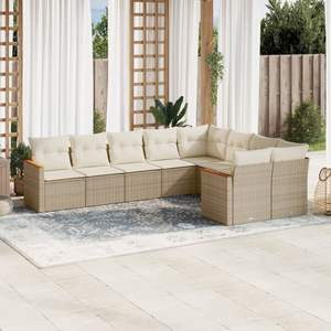 Ensemble de canapé de jardin en polyrotin beige et acier thermolaqué 9 pièces, meubles d'extérieur confortables - Product Image 1
