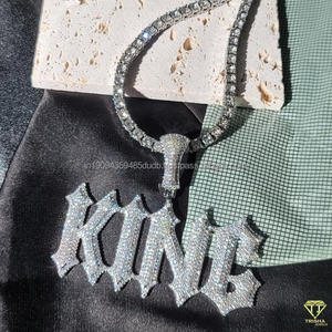 Pendentif Saint en argent sterling 925 avec diamant de laboratoire et design lettre étincelante, chaîne cubaine, bijoux de luxe - Product Image 3