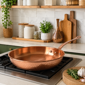 Sartén de Cobre Puro Forjado a Mano de 26 cm, Sartén de Cobre de Grado Alimenticio con Mango de Latón, Sartén para Omelets y Salteados, OEM ODM - Product Image 3