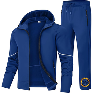 Ensemble de survêtement bleu à capuche pour homme, couleur unie, style sportif, séchage rapide, en polyester tricoté, pour l'automne - Product Image 1