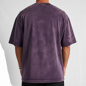 OEM/ODM Custom Made 100% Cotton 230gsm Drop Shoulder Acid Washed T-shirts Custom Screen Printed Logo Fashionable T-Shirt - Product Image 3