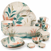 Assortiment de vaisselle en mélamine couleur taupe chaud, avec tasses, bols et assiettes assortis, pour les services de café, de hôtel, de buffet