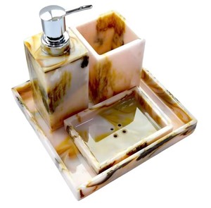 Ensemble d'accessoires de salle de bain en résine époxy de luxe personnalisé de qualité supérieure, quatre pièces, fabriqué à la main, léger, durable, distributeur de savon - Product Image 1
