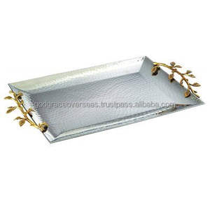 Plateau de service de luxe en métal doré avec poignées en laiton Plateau de service pour articles de bar Plateaux de service décoratifs pour Noël - Product Image 2