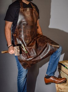 Adjustable Strap Leather <b>Apron</b> for <b>BBQ</b> Chef Kitchen Durable Work <b>Apron</b> OEM Custom Bulk Supply LPN-0220 - Product Image 5