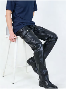 Pantalon de travail décontracté pour homme, imperméable, enduit PU, plusieurs poches, taille élastique, coupe droite, poids lourd, noir - Product Image 5