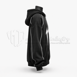 Sweat-shirt à capuche oversize pour homme, noir, doublé polaire, avec passepoil blanc, style streetwear, personnalisé, épais - Product Image 5
