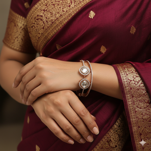 Bracelet pour femme en or rose 18 carats avec diamants en moissanite - Bracelet à charnière en diamants naturels style Polki - Product Image 1