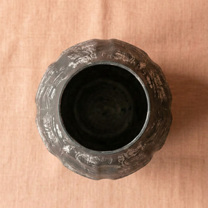 Dark Distressed Metal Flower <b>Vase</b> Modern Textured Handcrafted Tabletop Decorative <b>Unique</b> Artistic Home Display Accent Piece - Product Image 3