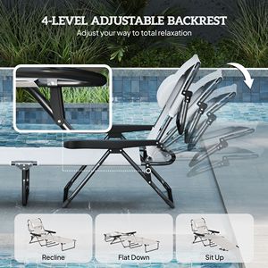 Cream White <b>Zero</b> <b>Gravity</b> Lounge <b>Chair</b> with Reclining Back Iron Folding Outdoor Furniture for Beach & Pool Use - Product Image 5