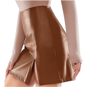 Falda lápiz de piel sintética de cintura alta para mujer, color sólido, con abertura lateral, mini, estilo sexy para discoteca, para todas las estaciones - Product Image 3