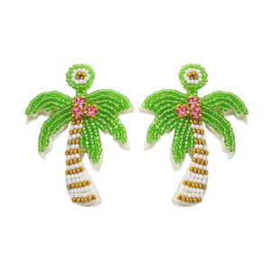 Boucles d'oreilles perlées personnalisables avec motif brodé, forme cocotier, pour les vacances à la plage, pour femmes - Product Image 1