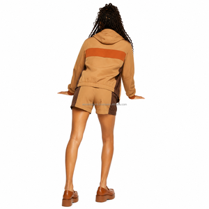 Ensemble de survêtement léger pour femme, uni, sans logo, avec passepoil contrastant, en tissu imperméable léger, vente en gros, OEM - Product Image 2