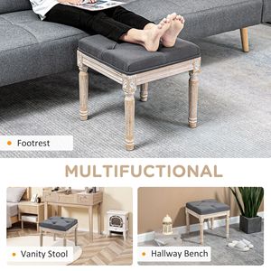 Pouf Vintage 40 cm con Seduta Trapuntata Grigia e Gambe in Legno Rustico per Ufficio e Soggiorno - Product Image 6