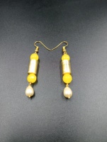 Boucles d'oreilles pendantes en laiton plaqué or, forme de boule, perles en résine jaune, imitation perle, bijoux classiques vintage pour femmes