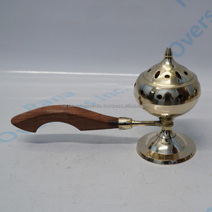 Quemador de incienso de latón con mango de madera, ecológico y portátil, para Bakhoor, uso en el hogar, templos y aromaterapia, ideal para primavera y verano. - Product Image 2