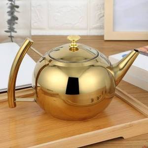 Bouilloire à thé en métal doré avec couvercle et poignée, design moderne, pot à eau - Product Image 1
