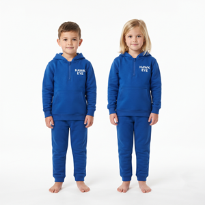 Conjunto deportivo unisex de dos piezas para niños, con capucha y media cremallera, color azul sólido, de algodón, informal. - Product Image 5