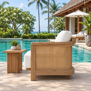 Wooden Outdoor <b>Garden</b> <b>Chair</b> Rope Woven Patio Lounge <b>Seat</b> Cushioned Sofa Armchair <b>for</b> Poolside Villa - Product Image 4