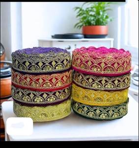 Dentelle festonnée florale multicolore de 1,5 pouce avec bordure brodée vibrante, écologique, style vintage, pour boutique de saris, mode ethnique - Product Image 3