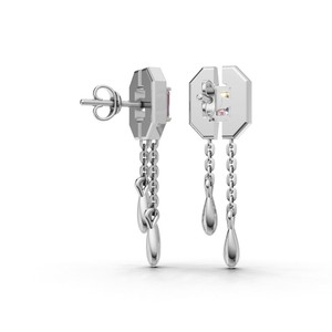 IGI Certified Lab Grown Diamond Pink Emerald Cut Tassel Drop <b>Earrings</b> in 18K <b>Gold</b> | Chain Dangle <b>Earrings</b> - Product Image 3