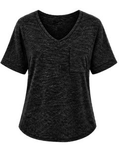 Custom Black Womens V Neck Short Sleeve T Shirt Casual Loose Fit Pocket Tee Soft Breathable Lightweight Summer Daily Wear <b>Top</b> - Product Image 1