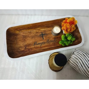 <b>Large</b> Vintage Brown Wooden Prayer Dough Bowl Rustic Religious Christian Cross Engraved Home Decor Art Christmas Church <b>Candle</b> - Product Image 2