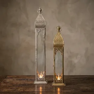 Ensemble de lanternes marocaines en métal et verre, faites à la main, perforées, style vintage, porte-bougies, décoration islamique traditionnelle, élégante décoration de jardin et de maison - Product Image 5
