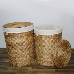 Panier de rangement rond en jacinthe d'eau avec couvercle, design rustique fait main, couleur naturelle, panier à linge tissé, décoration intérieure - Product Image 5