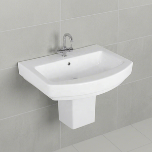 Vistaar Capri Space Saving Wall Hung Half Pedestal Ceramic Wash Basin Sink For Villa Project Supply - Product Image 1