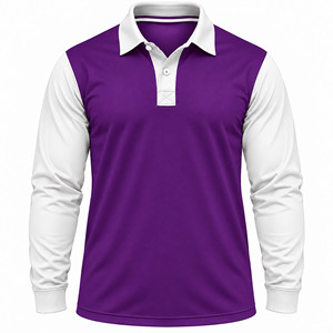 <b>Men's</b> Long Sleeve Purple <b>White</b> Color Blocked <b>Polo</b> Shirt Casual Knitted Sportswear - Product Image 1