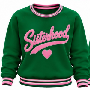 <b>Green</b> <b>Women</b> Sisterhood Crewneck Pullover Pink Graphic Letter Design Knitted Rib Cuffs Long Sleeve Casual Custom Fashion - Product Image 1