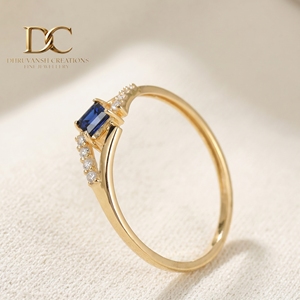 Anillos de Boda y Fiesta de Lujo Personalizados en Oro Sólido de 14 Quilates con Diamantes Cultivados en Laboratorio, Certificados por IGI, con Zafiro Azul Real Cultivado en Laboratorio - Product Image 3