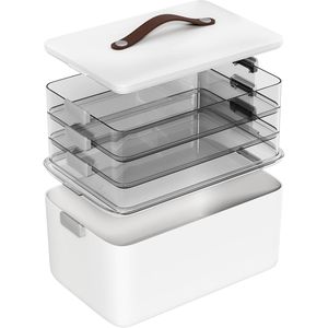 Organizador de Medicamentos Portátil de 4 Niveles, Caja de Almacenamiento con Asa de Cuero y Cierre, para Armario, Organización del Hogar, Organizador de Maquillaje - Product Image 1