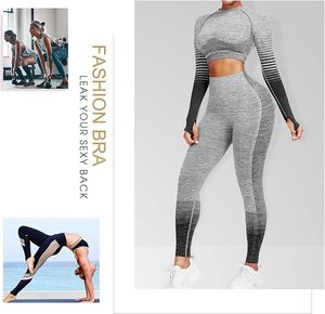 Ensemble de yoga 2 pièces personnalisé de haute qualité en tissu recyclé, manches longues, design côtelé, imprimé sur le devant, grande taille pour femme, idéal pour la gym - Product Image 6