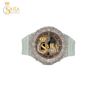 Montre à quartz antique luxueuse avec bracelet en cuir, lunette incrustée de diamants Moissanite, affichage analogique, style de mode luxueux - Product Image 2