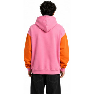 Sudadera con Capucha Color Block Rosa y Naranja, Unisex, Oversize, de Algodón y Felpa, Estilo Casual Otoñal, Manga Raglán, Bolsillo Frontal con Logotipo - Product Image 5