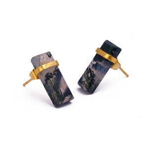 Pendientes de Barra Rectangular de Ágata Musgosa Hechos a Mano con Acabado Chapado en Oro, Joyería de Latón Moderna para Mujer - Product Image 2