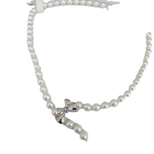 Collier de perles d'eau douce rondes de 7-8 mm pour femmes avec nœud, accessoires de mode avec des défauts discrets, vente en gros - Product Image 5