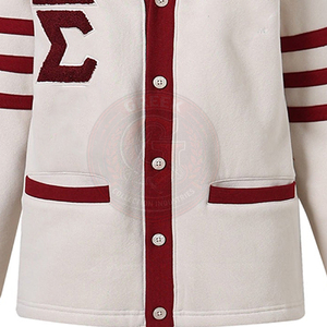 Sorority Sigma <b>White</b> <b>Knitted</b> <b>Cardigan</b> Women's Sweater Red V-Neck Greek Embroidery DST Letter Cotton Long Sleeve University Wear - Product Image 3