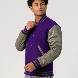 Chaqueta Bomber Varsity de Lana y Cuero para Hombre al por Mayor, Cuerpo de Lana Premium, Mangas de Cuero Genuino, Puños Acanalados y Botones a Presión, Estilo Urbano - Product Image 4