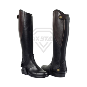 Oxytag Sports Unisex English High Quality Horse Riding <b>Half</b> <b>Chaps</b> Genuine Leather Zipper Closure High Waist Equestrian Sets - Product Image 1