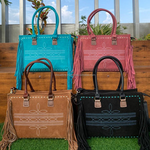Hot Selling Designer <b>Boot</b> Stitch Hand Tooled Suede Leather Crossbody Shoulder Fringe Handbag <b>for</b> Women's Custom Large Tote Bags - Product Image 6