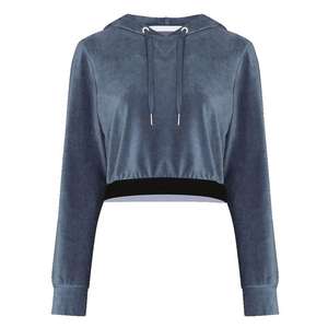 Sudadera con capucha corta azul cielo para mujer, informal, de manga larga, con cordón ajustable - Product Image 5