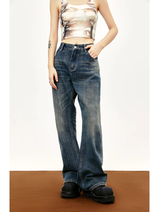 Vintage Style Straight Jeans for Men Women Niche Street Washed <b>Old</b> Bamboo Knot Vibe Mid Waist Breathable Casual Denim <b>Pants</b> - Product Image 4
